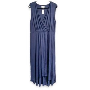 NWT SOMA Maxi Faux Wrap Dress Jersey Knit Navy Sleeveless Casual Vacation